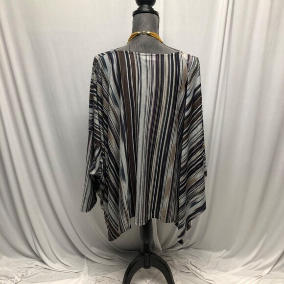 Suzanne Betro Striped Tunic Womens Size XL Asymmetrical Hem Cape Top Boho NEW - Picture 4 of 8